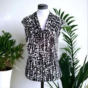 Kasper Black & White Cowl Neck Sleeveless Top Size Small